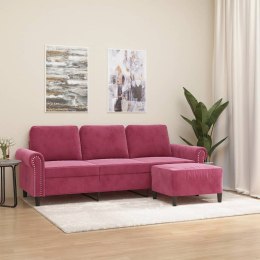 VidaXL 3-osobowa sofa z podnóżkiem winna czerwień 180 cm, aksamit