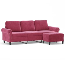VidaXL 3-osobowa sofa z podnóżkiem winna czerwień 180 cm, aksamit