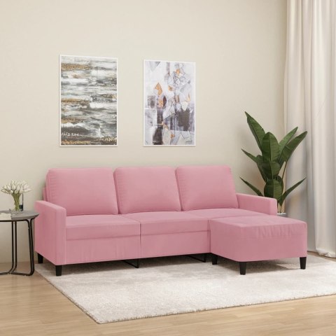 3-osobowa sofa z podnóżkiem, różowa, 180 cm, aksamitem