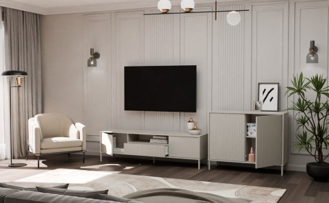 Komoda KAMARO 2D SLIM/GŁADKI KASZMIR Lamele Front Ryflowany + Klasyczny