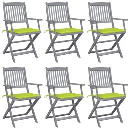 Składane krzesła ogrodowe, 6 szt., poduszki, drewno akacjowe