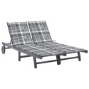 2-osobowy leżak ogrodowy z poduszkami, szary, drewno akacjowe