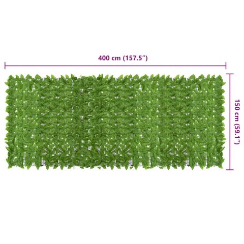 Parawan balkonowy, zielone liście, 400x150 cm