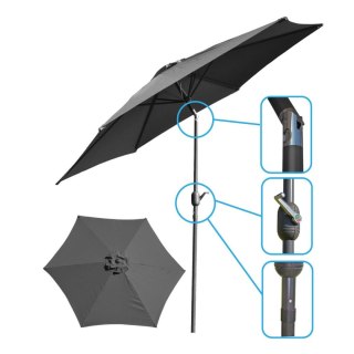 PARASOL OGRODOWY 300CM SKŁADANY SZARY