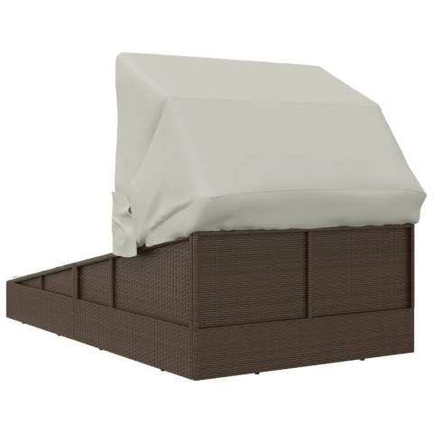 Leżak ze składanym dachem, brązowy, 200x114x128 cm, polirattan