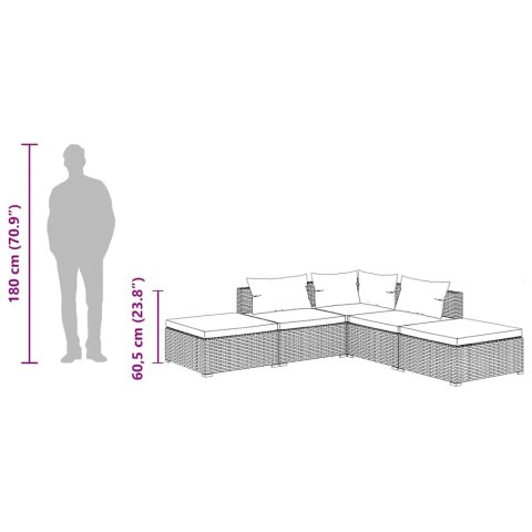 5-cz. zestaw wypoczynkowy do ogrodu, poduszki, czarny rattan PE