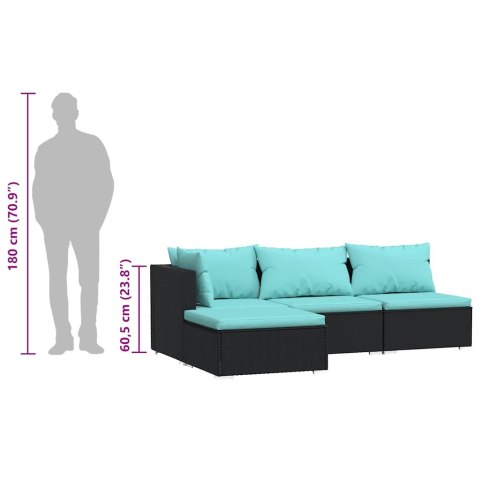 4-cz. zestaw wypoczynkowy do ogrodu, poduszki, czarny rattan PE