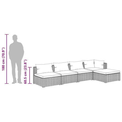 5-cz. zestaw wypoczynkowy do ogrodu, poduszki, czarny rattan PE