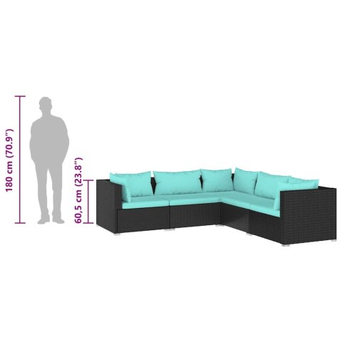 5-cz. zestaw wypoczynkowy do ogrodu, poduszki, czarny rattan PE