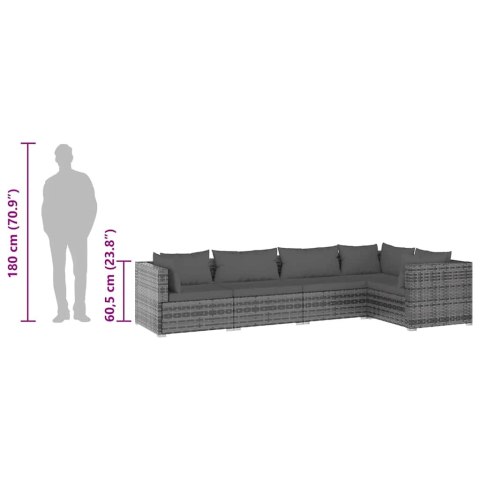 5-cz. zestaw wypoczynkowy do ogrodu, poduszki, rattan PE, szary