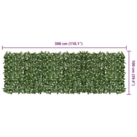 Parawan balkonowy, ciemno zielone liście, 300x100 cm