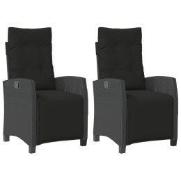Rozkładane fotele ogrodowe z podnóżkiem, 2 szt., czarne