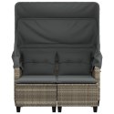 2-os. sofa ogrodowa, daszek i podnóżki, jasnoszara, rattan PE