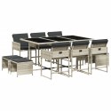 11-cz. zestaw mebli do ogrodu z poduszkami jasnoszary rattan PE