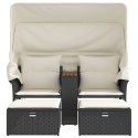 2-os. sofa ogrodowa z daszkiem i podnóżkami, czarna, rattan PE
