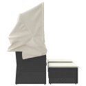 2-os. sofa ogrodowa z daszkiem i podnóżkami, czarna, rattan PE