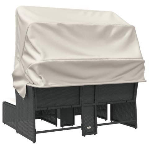 2-os. sofa ogrodowa z daszkiem i podnóżkami, czarna, rattan PE