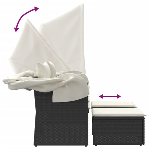 2-os. sofa ogrodowa z daszkiem i podnóżkami, czarna, rattan PE