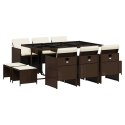 11-cz. zestaw mebli ogrodowych, poduszki, brązowy, rattan PE