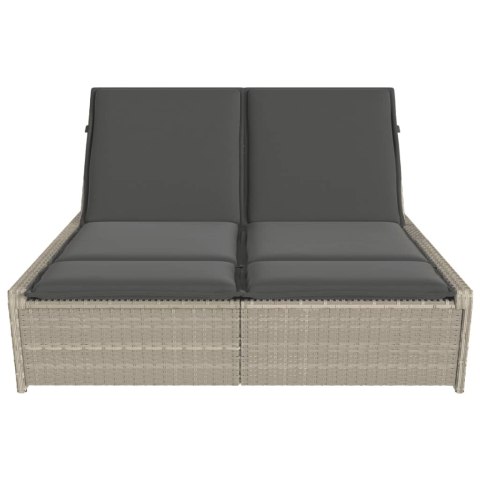 Podwójna leżanka z poduszkami, jasnoszara, polirattan