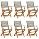 Składane krzesła ogrodowe, 6 szt., szare, polirattan i drewno
