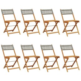 Składane krzesła ogrodowe, 8 szt., szary polirattan i drewno