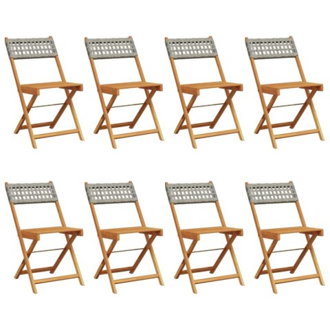 Składane krzesła ogrodowe, 8 szt., szary polirattan i drewno