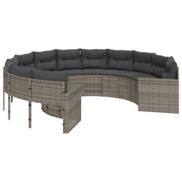 Sofa ogrodowa z poduszkami, okrągła, szary rattan PE
