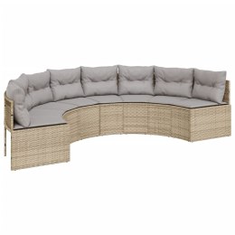 Sofa ogrodowa z poduszkami, półokrągła, beżowy rattan PE