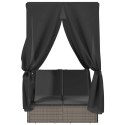 Podwójna leżanka z daszkiem i zasłonami, szary polirattan