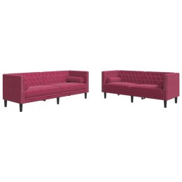 2-cz. wypoczynek Chesterfield z wałkami, bordowy, aksamit