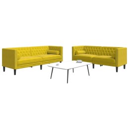2-cz. wypoczynek Chesterfield z wałkami, żółty, aksamit