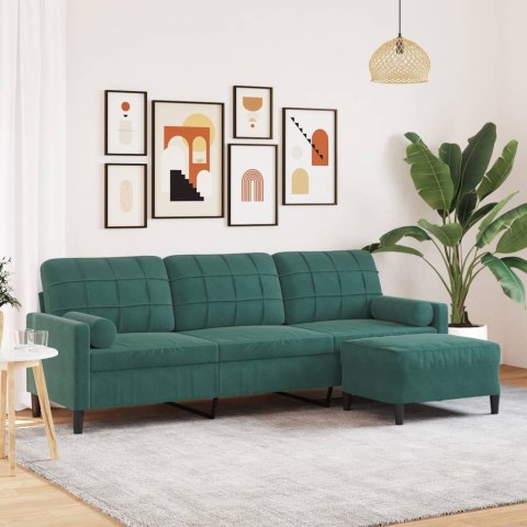 3-osobowa sofa z podnóżkiem, ciemnozielony, 210 cm, aksamit