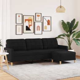 3-osobowa sofa z podnóżkiem, czarna, 210 cm, tkaniną
