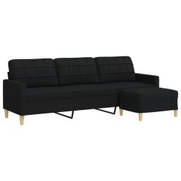 3-osobowa sofa z podnóżkiem, czarna, 210 cm, tkaniną