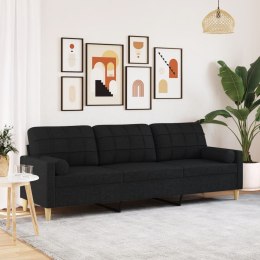 3-osobowa sofa z poduszkami, czarna, 210 cm, obita tkaniną