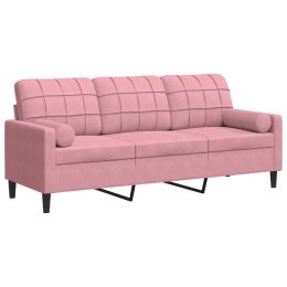 3-osobowa sofa z poduszkami, różowa, 180 cm, aksamit