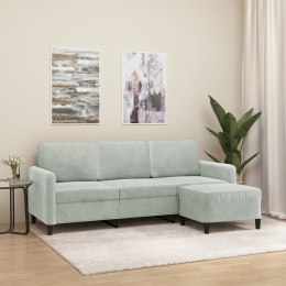 3-osobowa sofa z podnóżkiem, jasnoszara, 180 cm, aksamit
