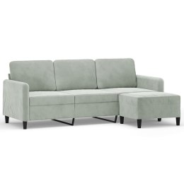 3-osobowa sofa z podnóżkiem, jasnoszara, 180 cm, aksamit