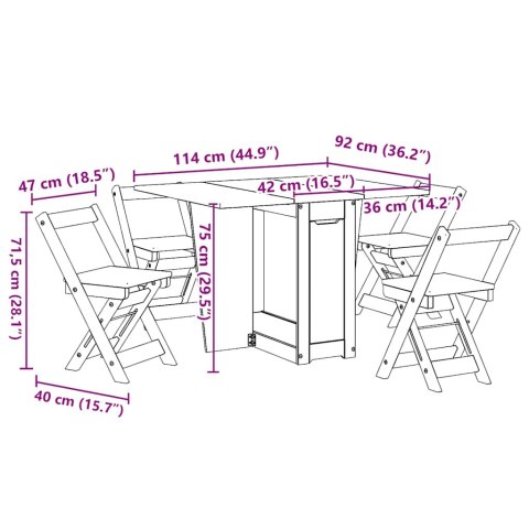5-cz. zestaw mebli jadalnianych Corona, składany, woskowy brąz