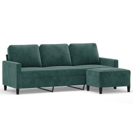 3-osobowa sofa z podnóżkiem, ciemnozielony, 180 cm, aksamit