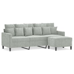 3-osobowa sofa z podnóżkiem, jasnoszara, 180 cm, aksamit