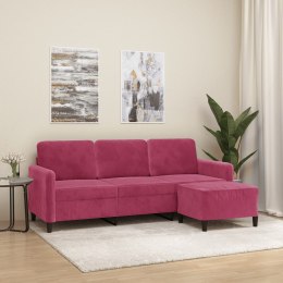 3-osobowa sofa z podnóżkiem winna czerwień 180 cm, aksamit