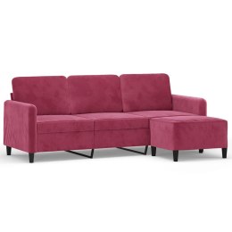 3-osobowa sofa z podnóżkiem winna czerwień 180 cm, aksamit