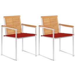 Krzesła ogrodowe z poduszkami, 2 szt., drewno tekowe i stal