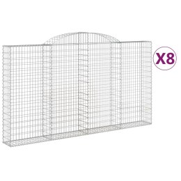 VidaXL Kosze gabionowe, 8 szt, 300x30x160/180 cm, galwanizowane żelazo