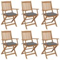 Składane krzesła ogrodowe z poduszkami, 6 szt., drewno akacjowe