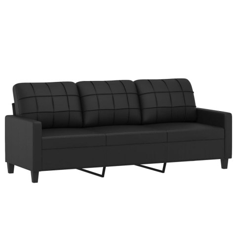 3-osobowa sofa z podnóżkiem, czarna, 180 cm, sztuczna skóra