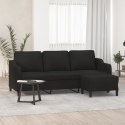 3-osobowa sofa z podnóżkiem, czarna, 180 cm, tkaniną