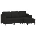 3-osobowa sofa z podnóżkiem, czarna, 180 cm, tkaniną